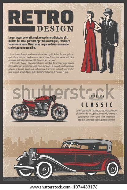 Vintage Colored Retro Poster Classic Car Stock Vector Royalty Free