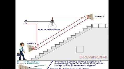 A typical installation of a two way switch is the control of a lamp that lights up the staircase. How to Make two Way Switch Stair Case Wiring connection - YouTube
