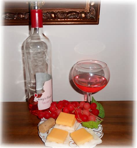 Fake Tonys Blush Wine Set Bottle Glass Cheese And Crackers