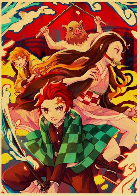 His life changes when his family is slaughtered by a demon. Vintage Posters Demon Slayer Kimetsu no Yaiba Anime Poster Wall Art Retro Poster Painting ...