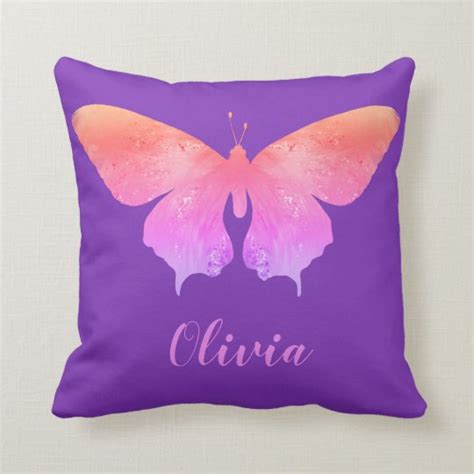 Pink Purple Artsy Butterfly Add Your Name Olivia Throw Pillow