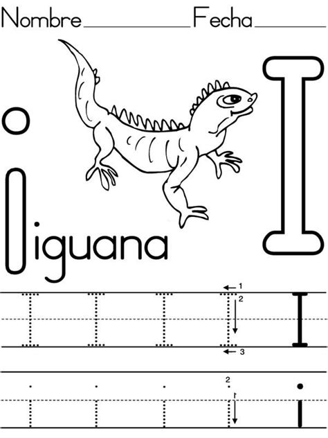 Learning To Write Letter I For Iguana Coloring Page Preschool Crafts