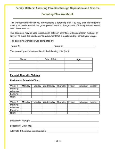 49 Free Parenting Plan And Custody Agreement Templates Templatelab