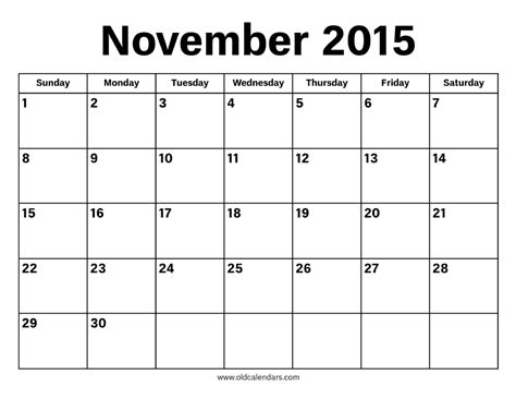 November 2015 Calendar Printable Old Calendars