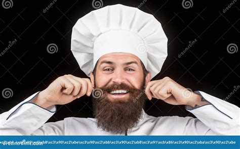 Cook Hat Bearded Chef Cooks Or Baker Bearded Male Chefs Isolated On Black Funny Chef With