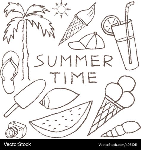 Set Summer Sketches Hand Drawn In Pencil Vector Image