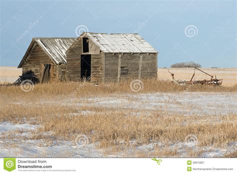 Abandoned Old Sheds And Farm Machine In Winter Stock Image Image Of