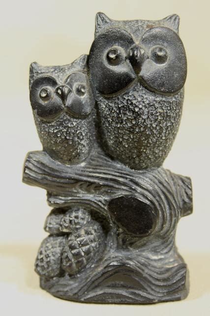 Made In Canada Carved Stone Owl Black Soapstone Owl On Branch Figurines