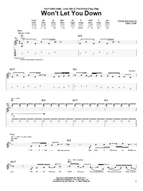 Won't Let You Down Sheet Music | Keith Urban | Guitar Tab