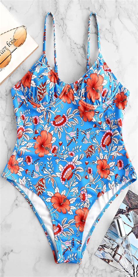 Zaful Floral Underwire Tie Back Swimsuit Multi A One Piece Swimsuit
