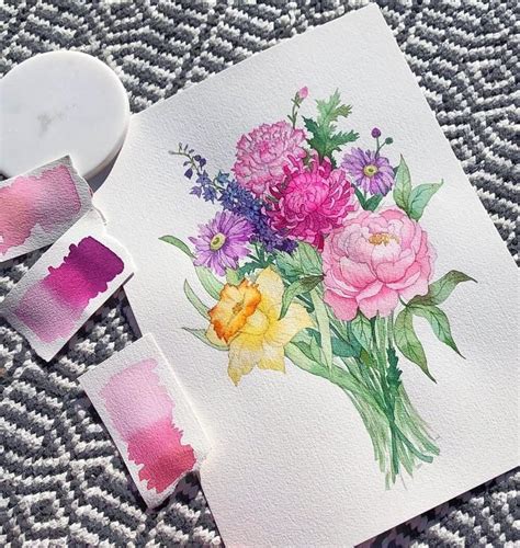 Birth Month Floral Painting Birth Month Flowers Watercolor Etsy