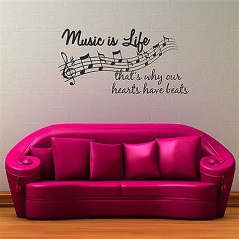 Music Is Life Thats Why Our Hearts Have Beats Quote Vinyl Wall Decal