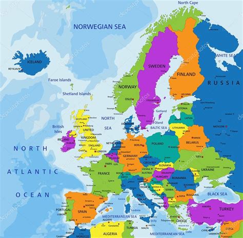 Mapa Político Colorido Da Europa — Vetores De Stock Free Download