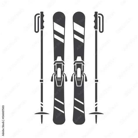 Vecteur Stock Mountain Skis And Ski Poles Outline Illustration