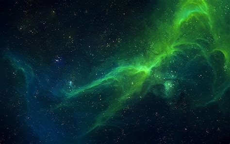 Hd Wallpaper Green Clouds Space Space Art Nebula Stars