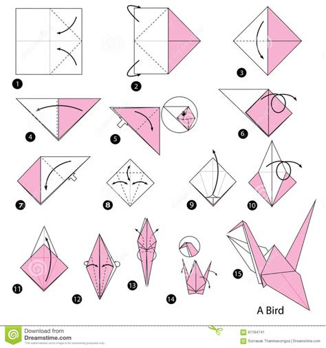 Download Free Coloring Pages: Step By Step Instructions How To Make Origami Bird. Stock Vector, steps in ...