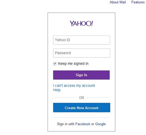 Yahoo Login Screen With The Sign In And Email Address Button