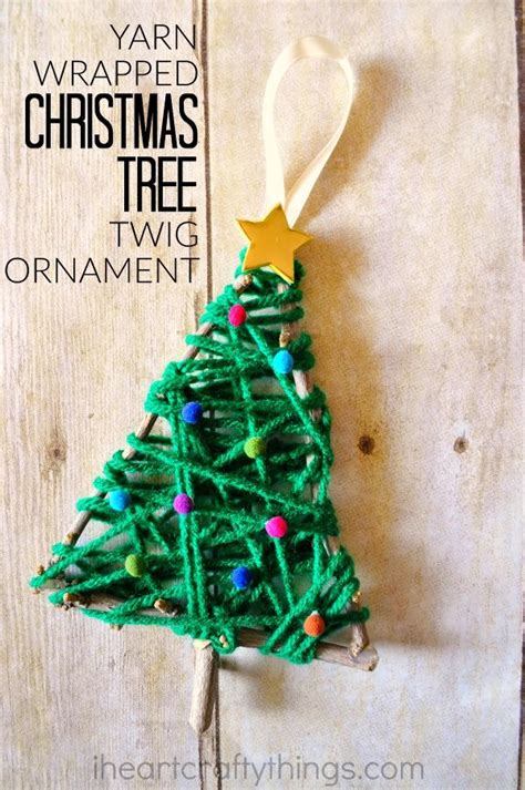 Yarn Wrapped Christmas Tree Twig Ornament Preschool
