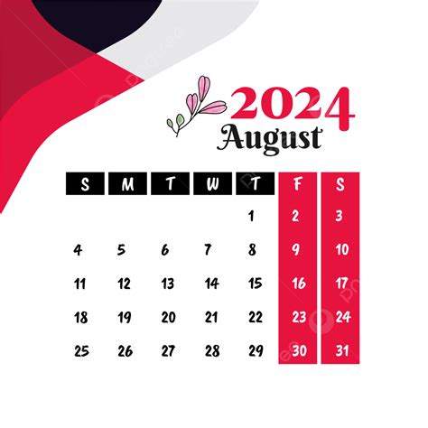 August 2024 Monthly Calendar Vector August 2024 August 2024 Calendar