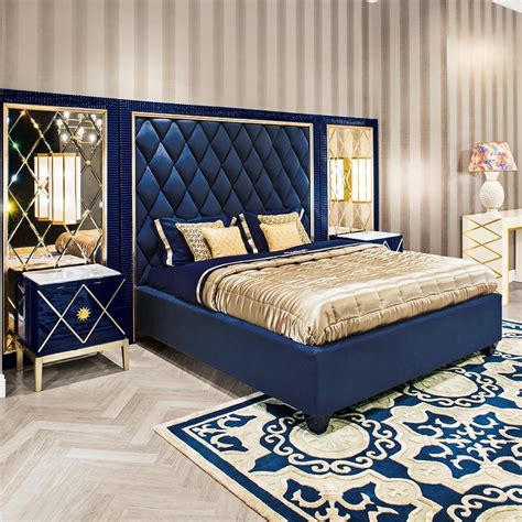 High End Modern Blue Velvet Ottoman Storage Bed Luxurious Bedrooms