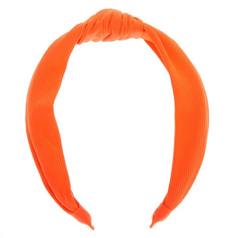 Ribbed Knotted Headband Neon Orange Claires Us