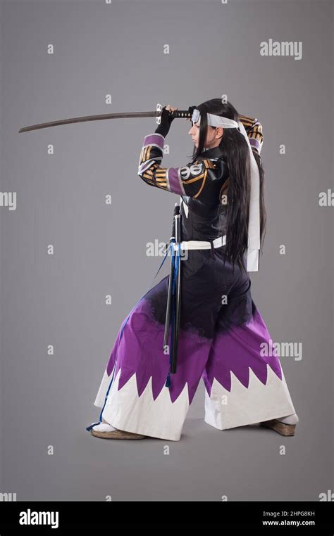 Japanese Samurai With Katana Sword Studio Shoot Isolated Stock Photo