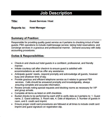 11 Hostess Job Description Templates Free Sample Example Format