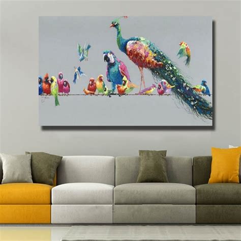 Handpainted Abstract Animal Canvas Paintings Large Colorful Birds Oil