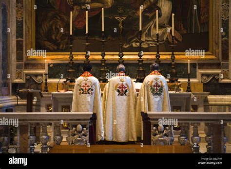 Three Priest Standing At Altar In Saint Peters Basilica Vatican City