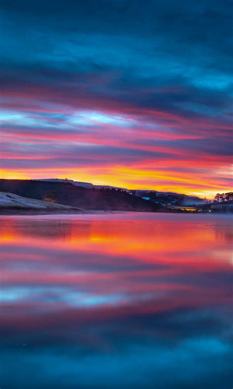 Download Wallpaper 480x800 Lake Reflections Sunset Clouds Nature