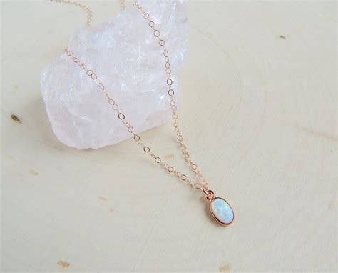 Rose Gold Opal Necklace Tiny Opal Necklace Dainty Opal Etsy