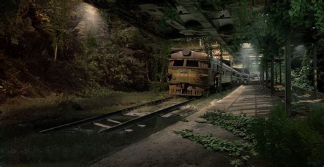 Wallpaper Forest Digital Art Night Abandoned Vehicle Train