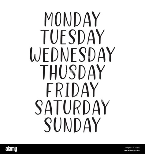 Hand Lettered Days Of The Week Calligraphy Words Monday Tuesday