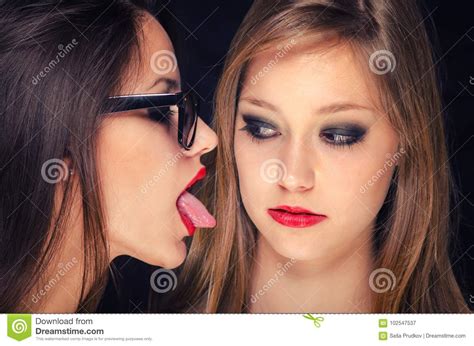 Two Beautiful Lesbian Girls Fooling Around Stock Image Image Of