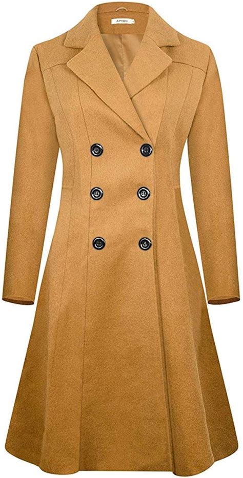 Aptro Womens Winter Wool Dress Coat Double Breasted Pea Coat Long