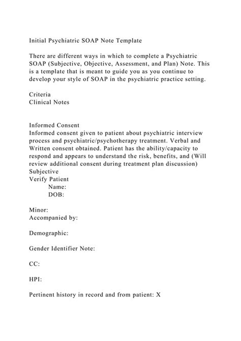 Initial Psychiatric Soap Note Template There Are Different Waysdocx
