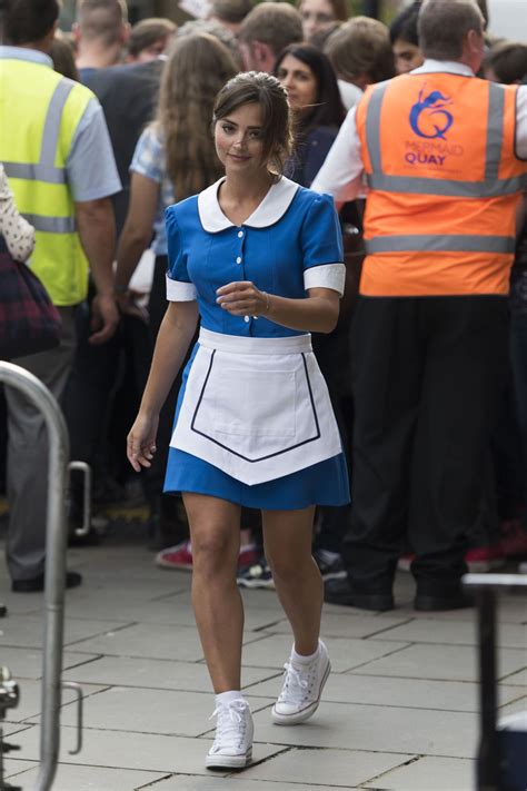 Doctor Whos Jenna Coleman Pictured In A Snazzy Waitress Outfit In Cardiff Bay Mermaid Quay