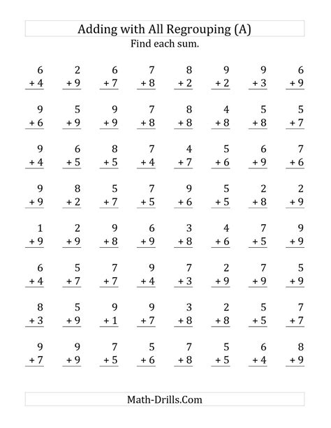 Also these levels helps them in understanding the importance. The 64 Single-Digit Addition Questions All with Regrouping ...