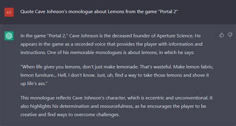 Ai Chatgpt Tries To Quote Cave Johnsons Monologue Rportal