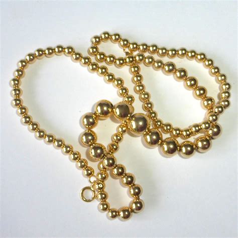 14k Yellow Gold Graduated Bead Necklace From Bejewelled On Ruby Lane