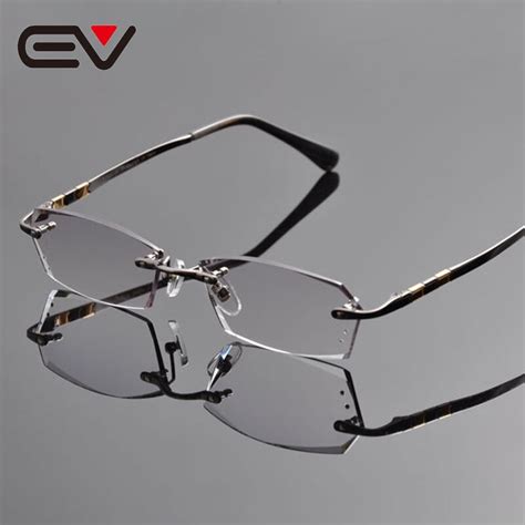 2016 new men grade titanium rimless eye glasses frame gentleman brand rinestone cutting gray