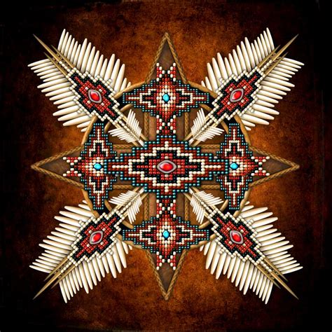 Native American Bead Cross Mandala Naumaddic Arts Digital Art