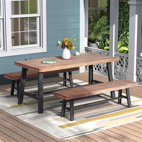 outdoor patio furniture dining set solid wood outdoor table and bench set with metal frame 4