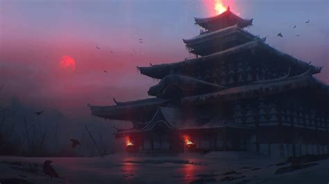 Fantasy Art Pagoda Temple Wallpaper