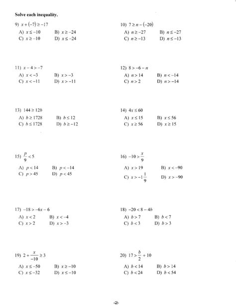 9th Grade Math Worksheet Printable