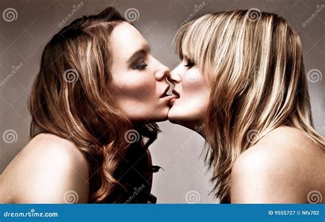 Two Women Kiss Stock Image Image Of Closeup Woman Attractive 9555727