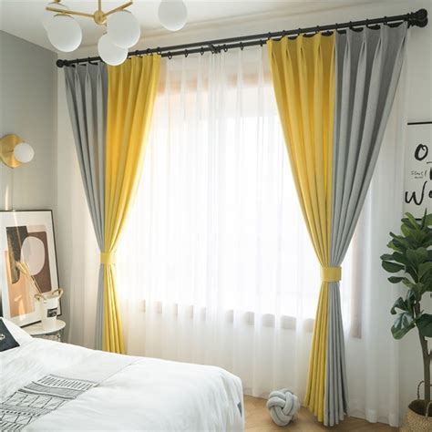 Nordic Max Blackout Curtain Gray Yellow Splice Curtain Bedroom Curtain