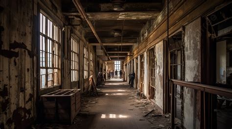 Fondo Pasillo En Un Antiguo Edificio Abandonado Con Muchas Ventanas Fondo Alcatraz Fotos Dentro