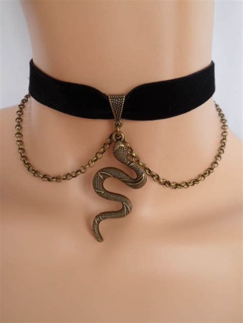 Snake Choker Black Velvet Choker Stretch Ribbon Snake Etsy