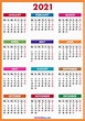 2021 Calendar Printable Free, Colorful, Red, Orange – Monday Start ...